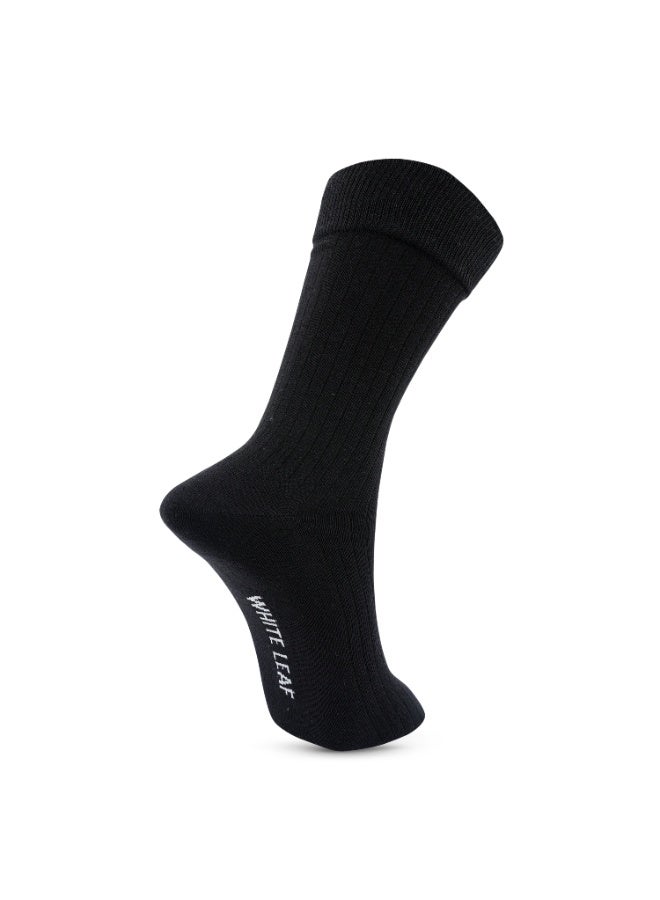White Leaf 3 Pairs Men’s Corporate Crew Socks – Breathable, Moisture-Wicking, Stay-Put Grip – Premium Cotton (Light Grey, Black, Blue) - Image 4